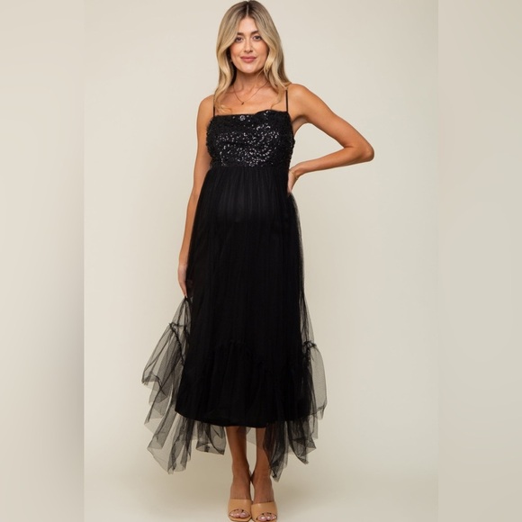 Pinkblush Dresses & Skirts - Pinkblush sequin tulle ruffle trim maxi dress nwot